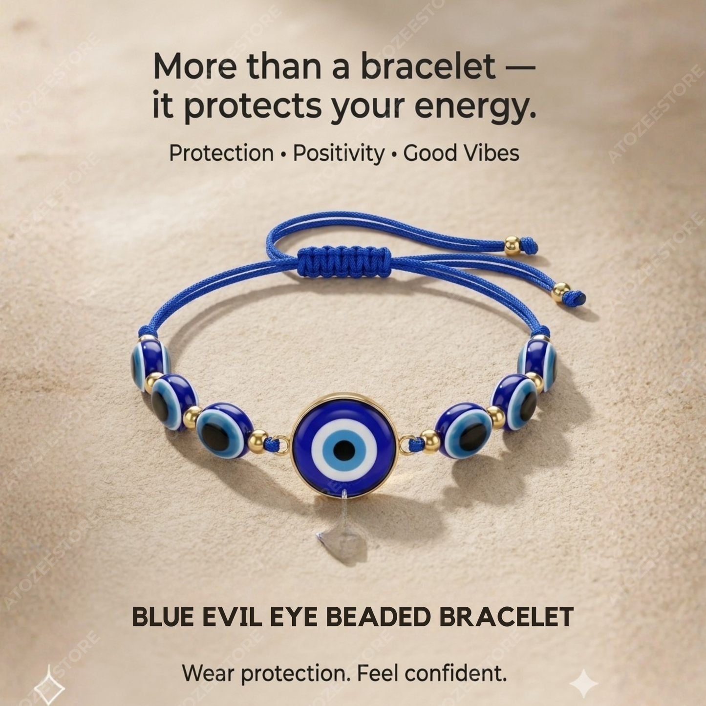 Blue Evil Eye Beaded Thread Bracelet