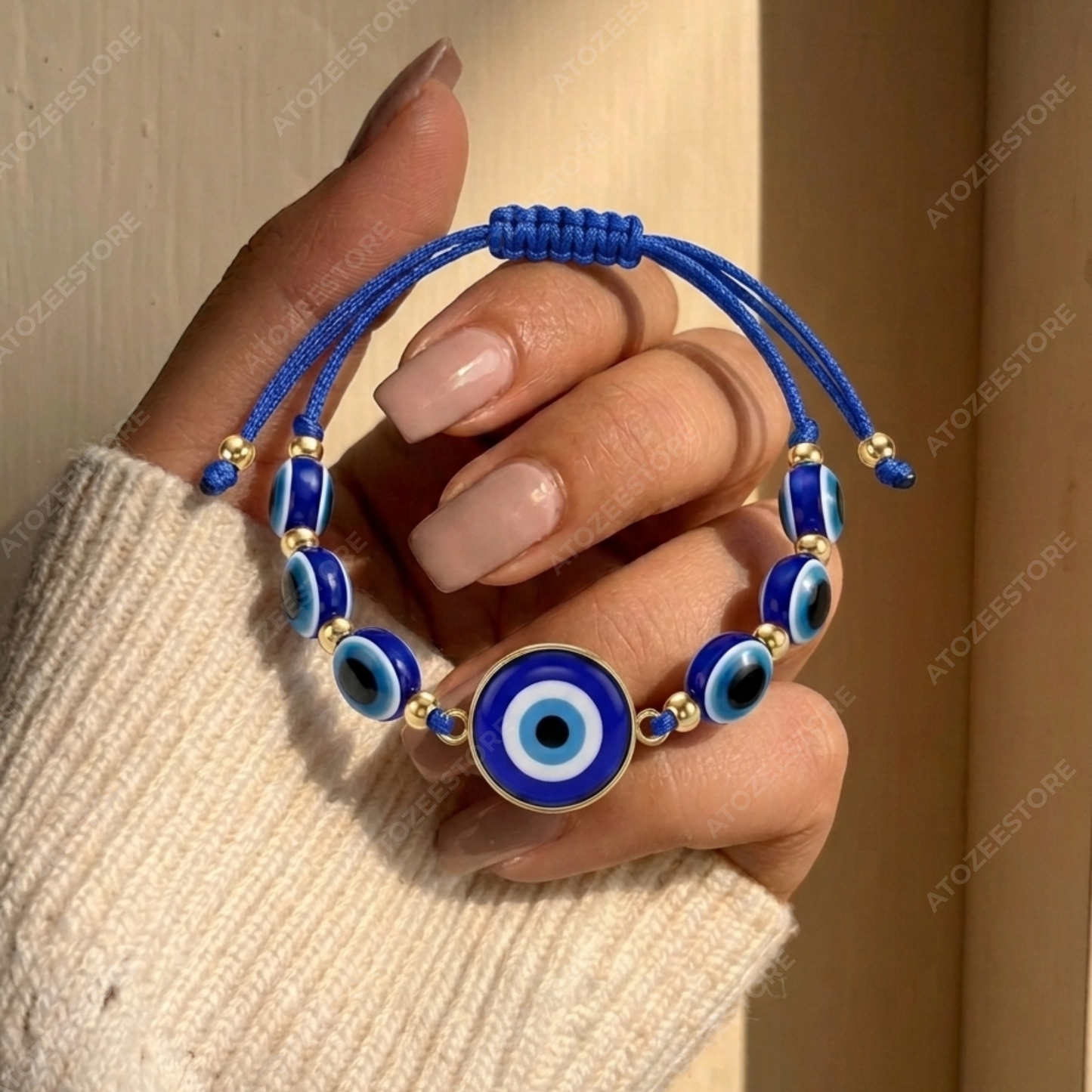 Blue Evil Eye Beaded Thread Bracelet