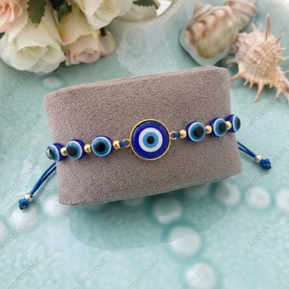 Blue Evil Eye Beaded Thread Bracelet