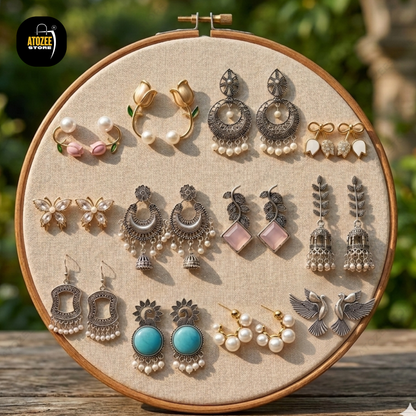 12 Pairs Korean × Oxidised Mix Earrings Collection | 12 Styles 12 Moods