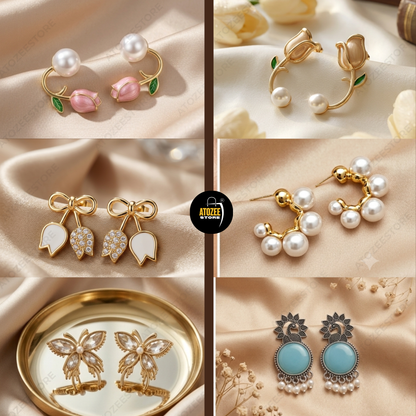 12 Pairs Korean × Oxidised Mix Earrings Collection | 12 Styles 12 Moods