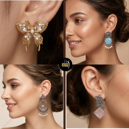 12 Pairs Korean × Oxidised Mix Earrings Collection | 12 Styles 12 Moods