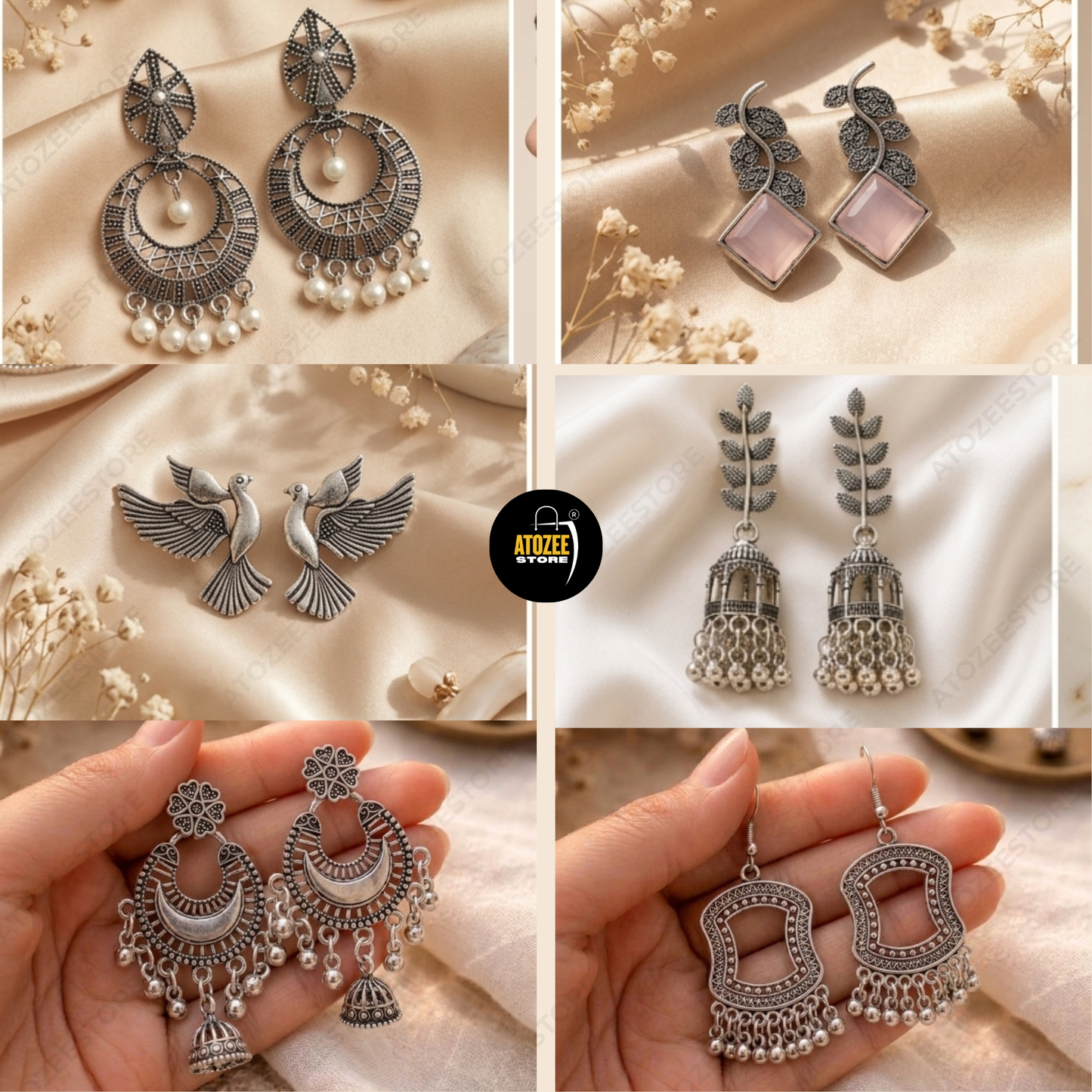 12 Pairs Korean × Oxidised Mix Earrings Collection | 12 Styles 12 Moods