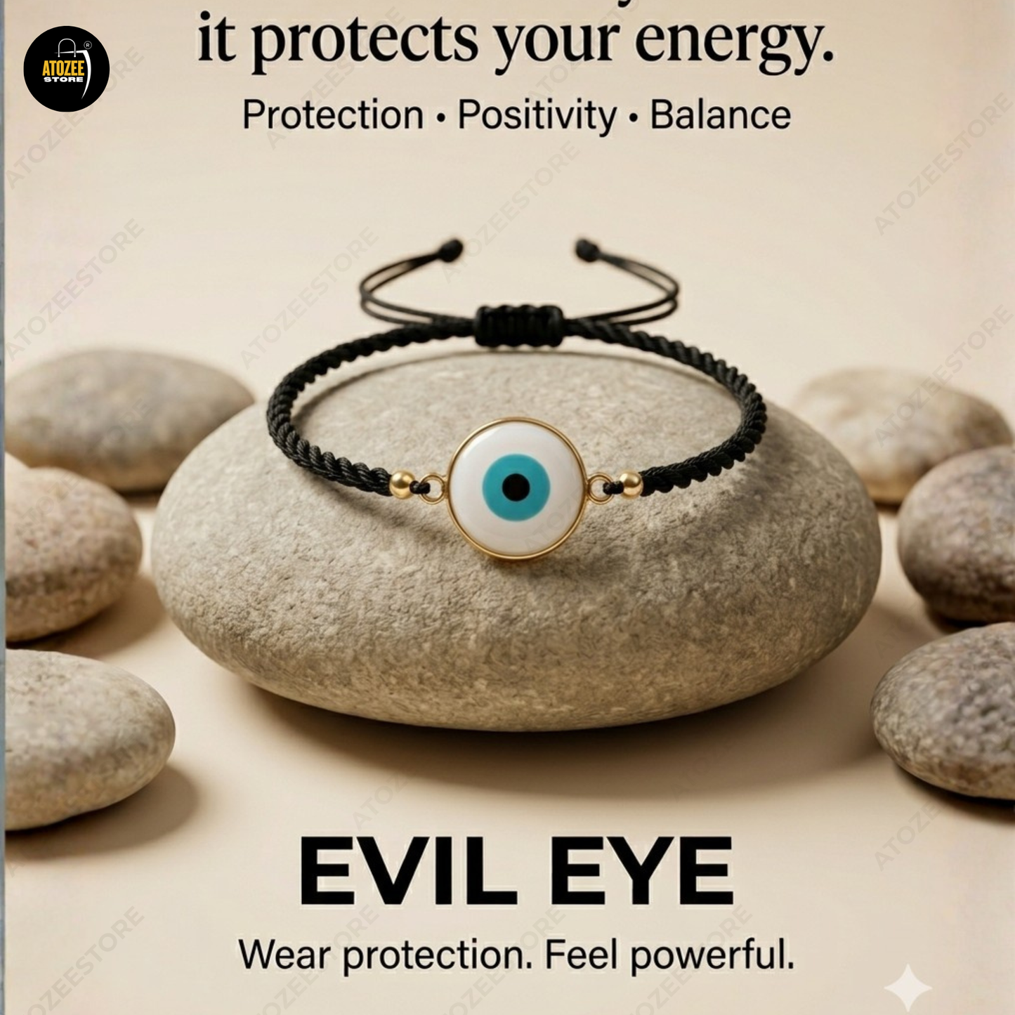 Sky Blue Evil Eye Twisted Black Cord Bracelet Duo Set of 2 | Matching Couple & BFF Bracelet