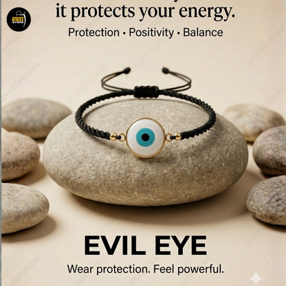Sky Blue Evil Eye Twisted Black Cord Bracelet Duo Set of 2 | Matching Couple & BFF Bracelet