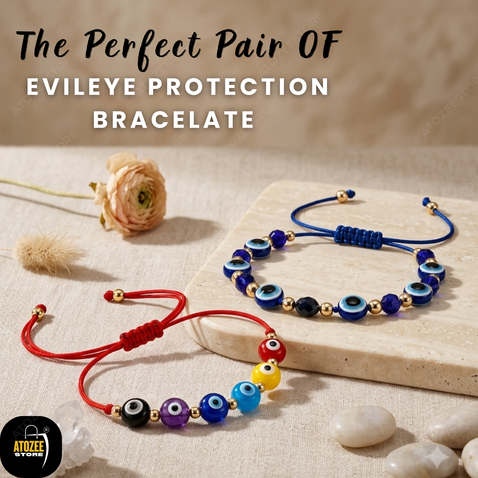 Evil Eye Protection Bracelet Combo - Blue Cord and Red Cord Bracelet Set by Atozee Store