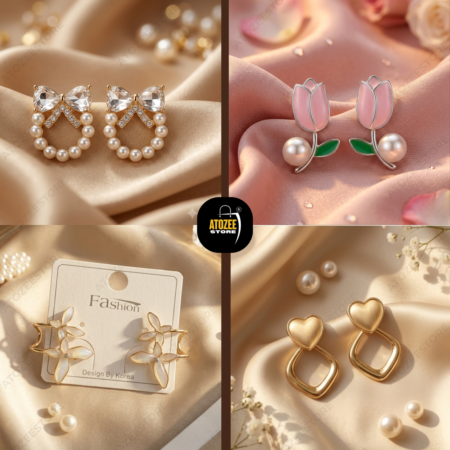 Stunning 8 Pairs Korean Floral & Pearl Dainty Earrings Collection | Rose, Tulip, Heart, Bow & More