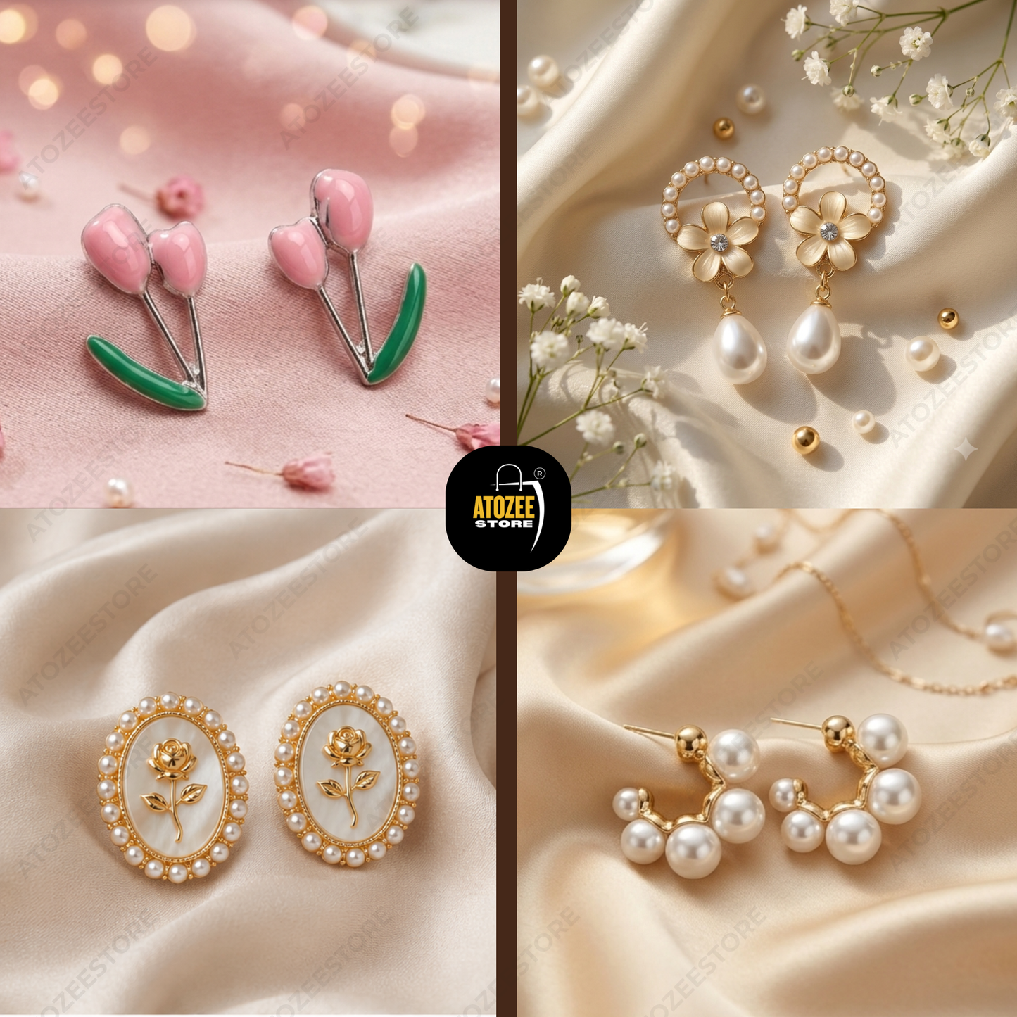 Stunning 8 Pairs Korean Floral & Pearl Dainty Earrings Collection | Rose, Tulip, Heart, Bow & More