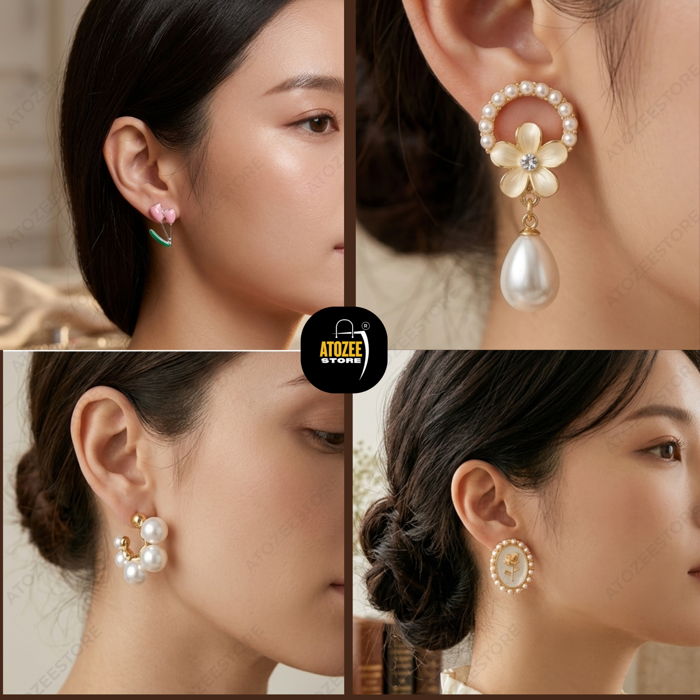 Stunning 8 Pairs Korean Floral & Pearl Dainty Earrings Collection | Rose, Tulip, Heart, Bow & More