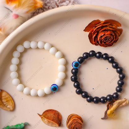 Evil Eye Beaded Bracelet Combo – Black & White | Couples & Friendship Gift