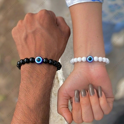 Evil Eye Beaded Bracelet Combo – Black & White | Couples & Friendship Gift