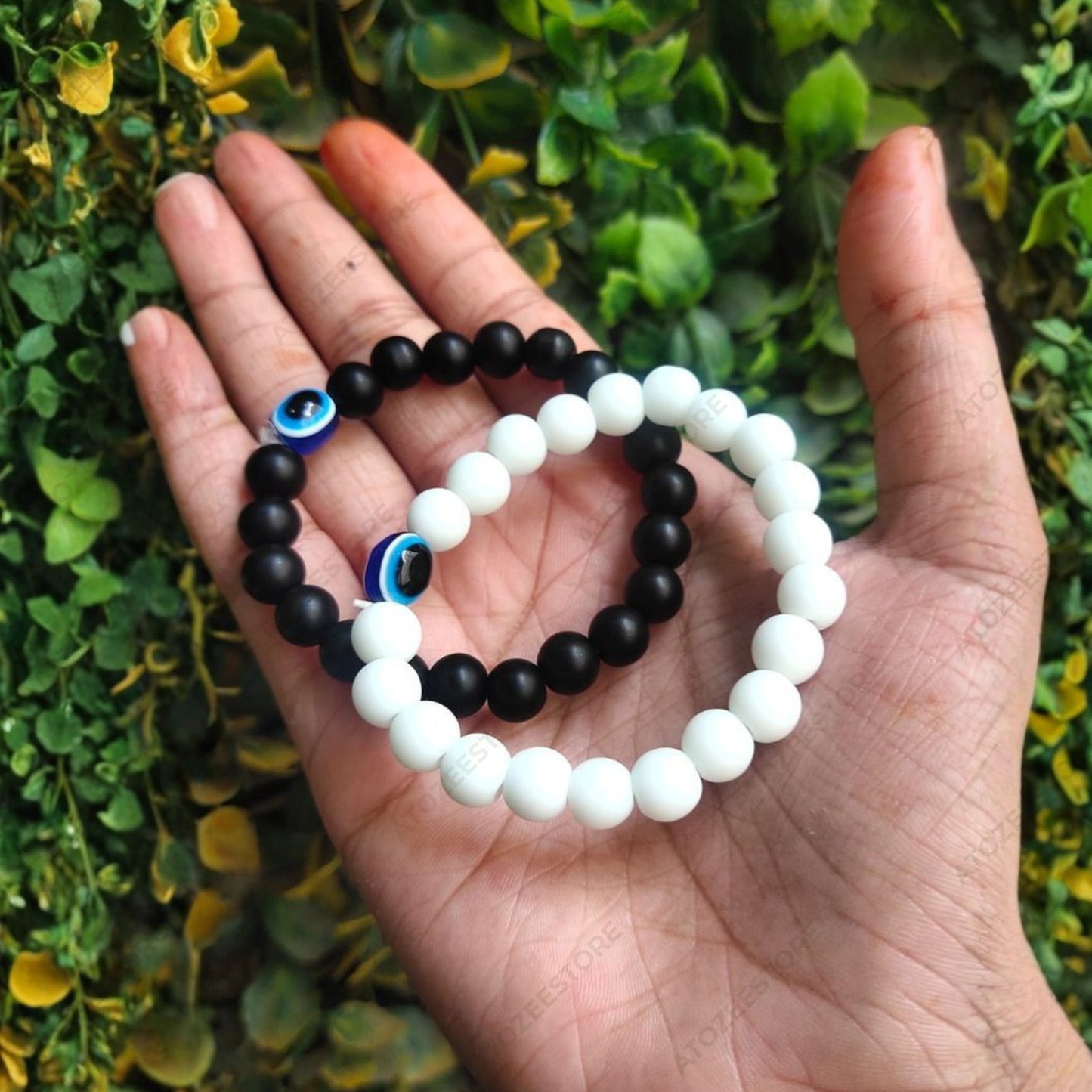 Evil Eye Beaded Bracelet Combo – Black & White | Couples & Friendship Gift