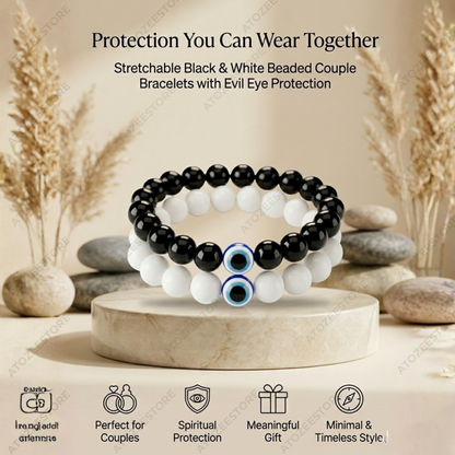 Evil Eye Beaded Bracelet Combo – Black & White | Couples & Friendship Gift