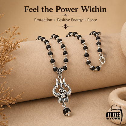 Original Karungali Mala with Om Shiva Trishool Locket | Black Ebony Wood Shiva Bhakti Mala