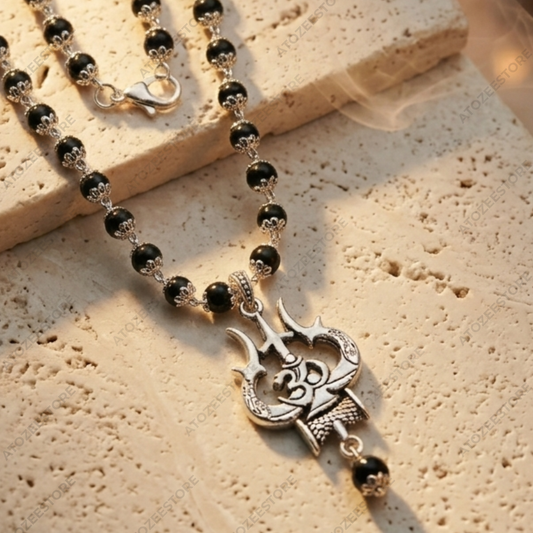 Original Karungali Mala with Om Shiva Trishool Locket | Black Ebony Wood Shiva Bhakti Mala