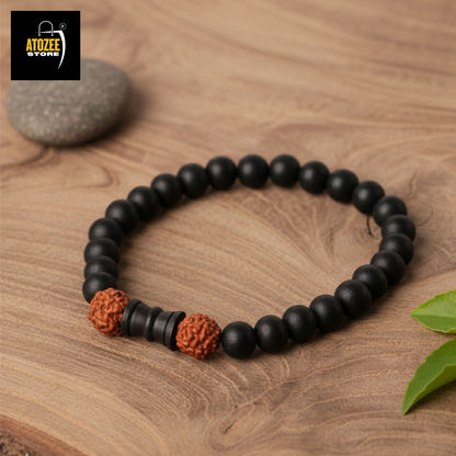 Certified Karungali Bracelet with Damru & Rudraksha Beads
