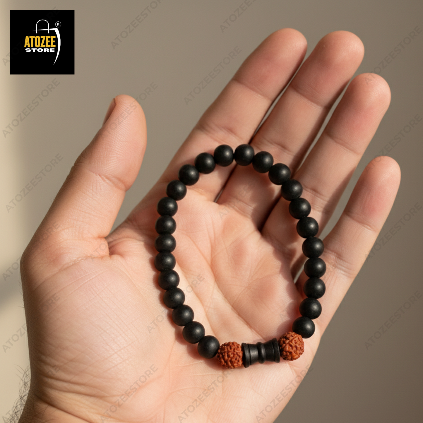 Certified Karungali Bracelet with Damru & Rudraksha Beads