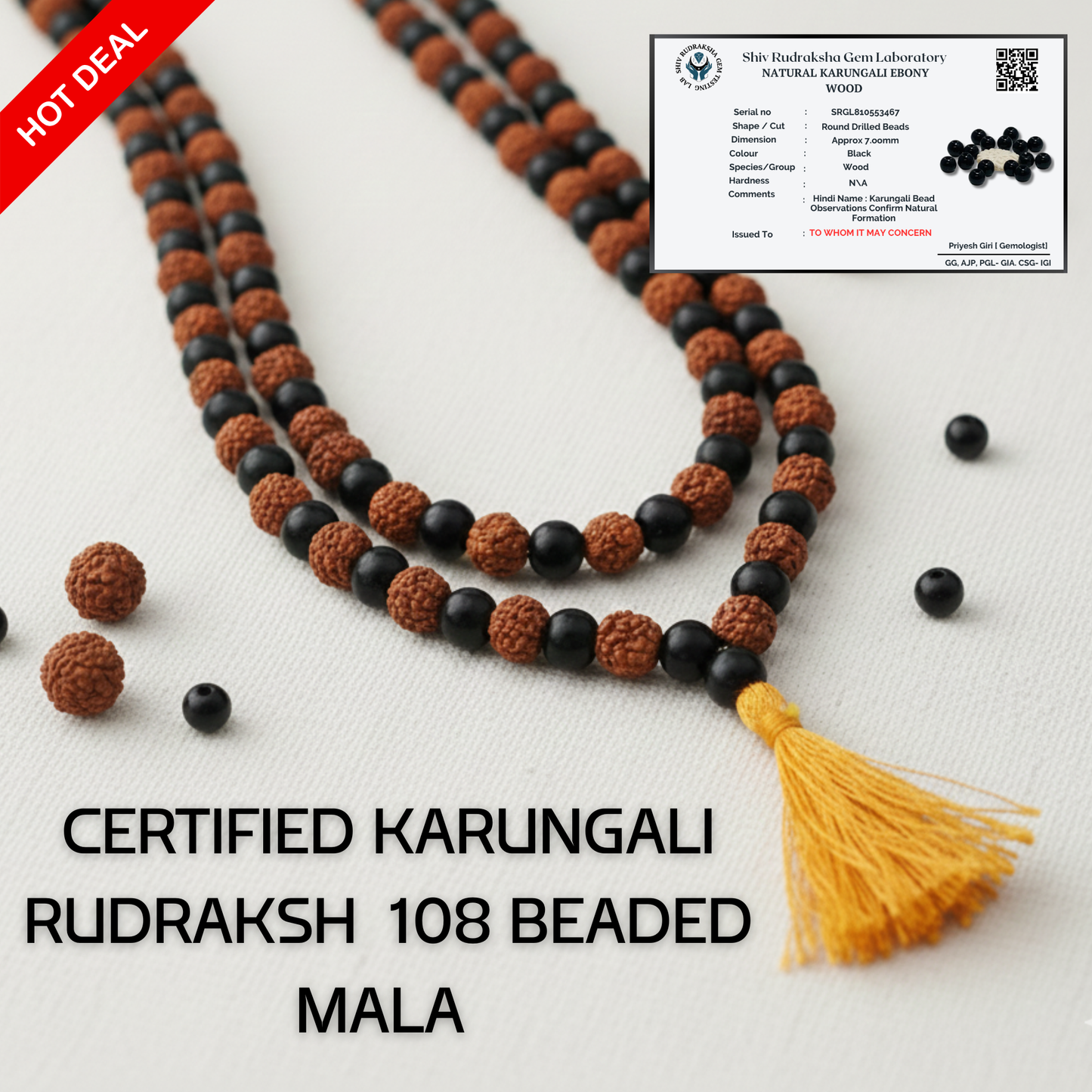 Original Karungali Rudraksha 108 Beads Mala with Tassel | Certified Natural Karungali & Rudraksh Beads