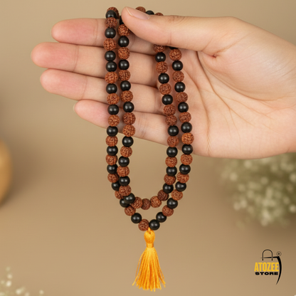 Original Karungali Rudraksha 108 Beads Mala with Tassel | Certified Natural Karungali & Rudraksh Beads