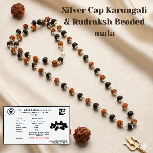 "Original Karungali Rudraksha Silver Cap Mala | Lab Certified | For Men & Women"