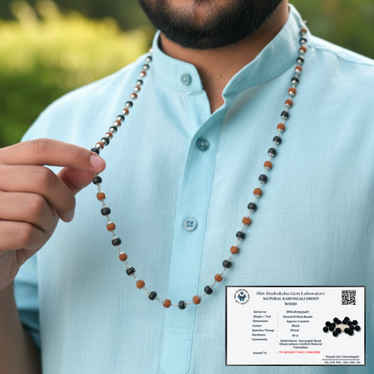 "Original Karungali Rudraksha Silver Cap Mala | Lab Certified | For Men & Women"