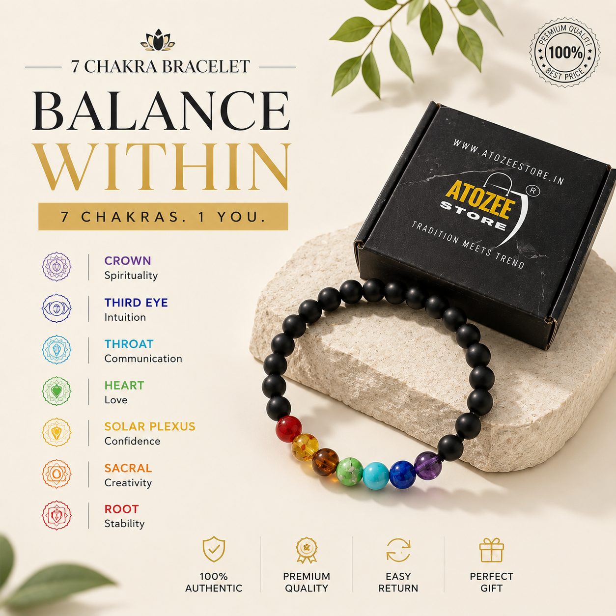 Karungali 7 Chakra Bracelet Original Ebony Wood & 7 Chakra Healing Beads