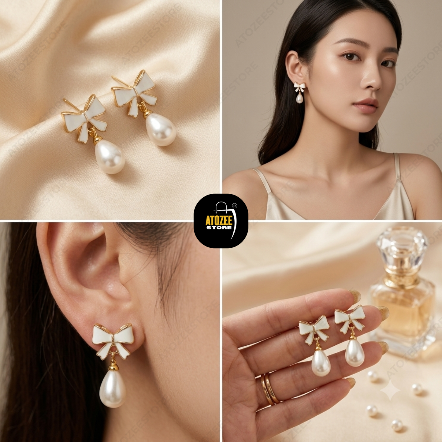 Korean Pearl Earrings Combo – Set of 4 Styles | Tulip, Pearl Hoop, Butterfly & Bow Drop