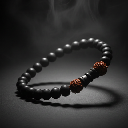 Certified Karungali Bracelet with Damru & Rudraksha Beads