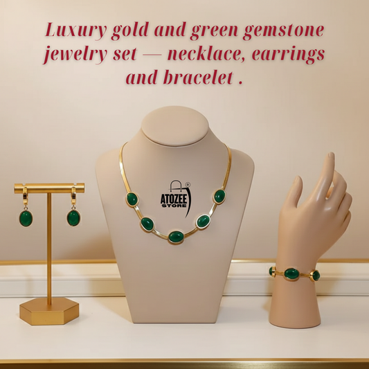 Green Crystal Jewellery Set for Women | Gold Plated Necklace, Bracelet & Earrings Combo Pack