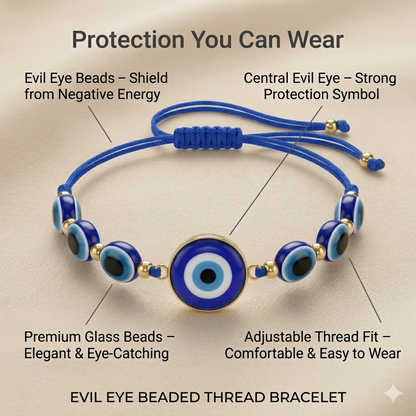 Blue Evil Eye Beaded Thread Bracelet