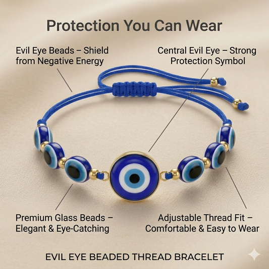 Blue Evil Eye Beaded Thread Bracelet