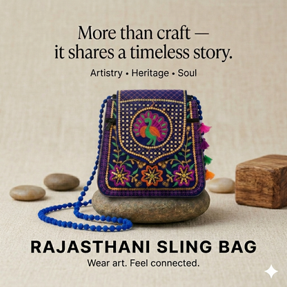 Women's Blue Handicrafts Cotton Embroidered Multicolour Rajasthani Sling Bag