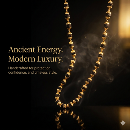Gold Rudraksha Mala with Gold Plated Caps | Original Rudraksh Beads Mala Necklace