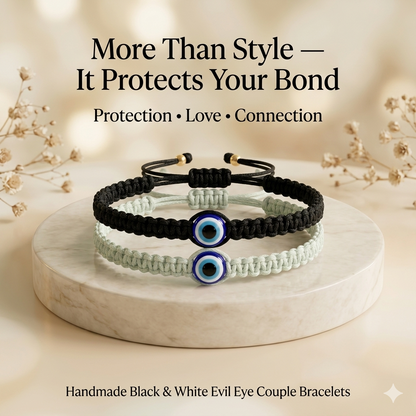 Handwoven Evil Eye Cord Bracelet Combo – Black & White Thread | Couples & Friends