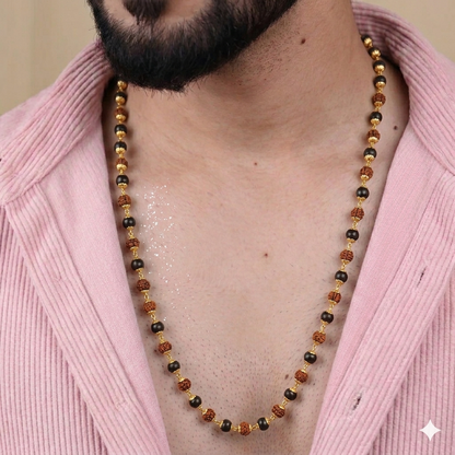 Original Karungali Rudraksha Mala with Gold Cap
