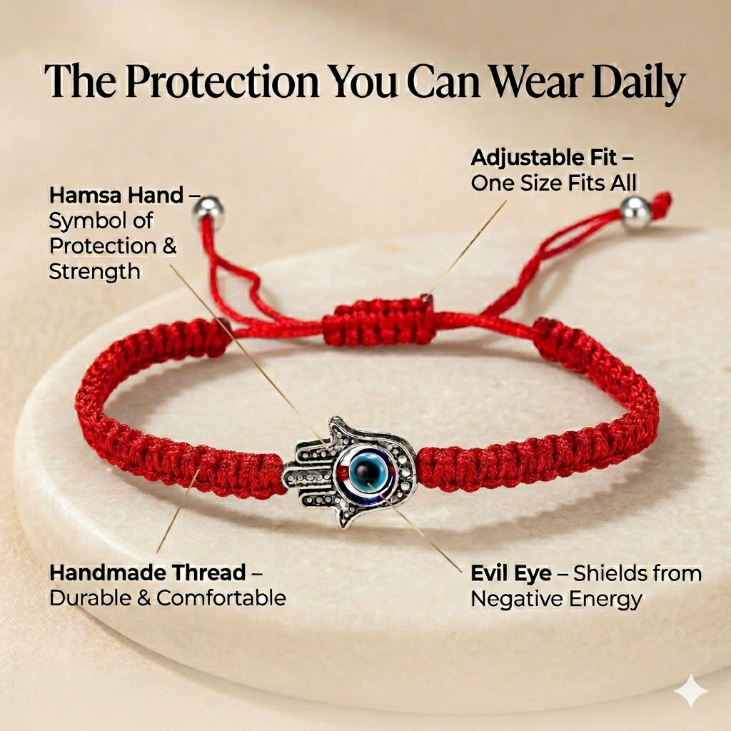 Evil Eye Hamsa Hand Thread Cord Bracelet