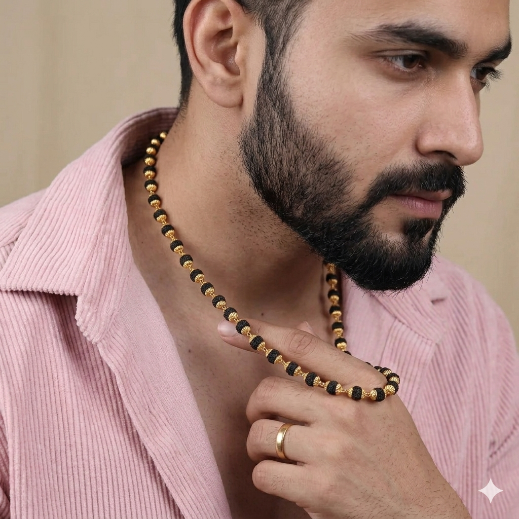 Gold Rudraksha Mala with Gold Plated Caps | Original Rudraksh Beads Mala Necklace