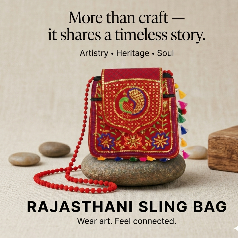 red handicrafted embrodiary womens slig bag navratri traditinal style 