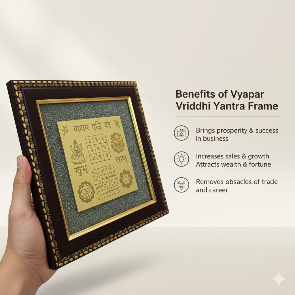 Pyrite Vyapar Vriddhi Yantra Frame for Business Growth | Energized Brass Yantra for Shop, Office & Home | for Success, Wealth & Prosperity