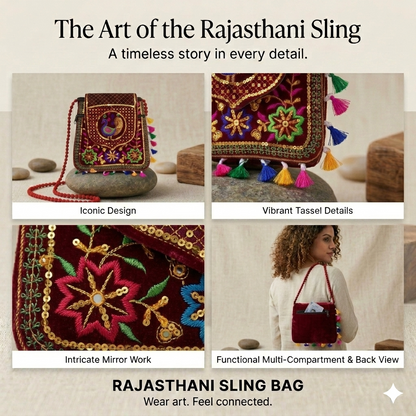 Brown Handicrafts Cotton Embroidered Multicolour Rajasthani Womens Sling Bag