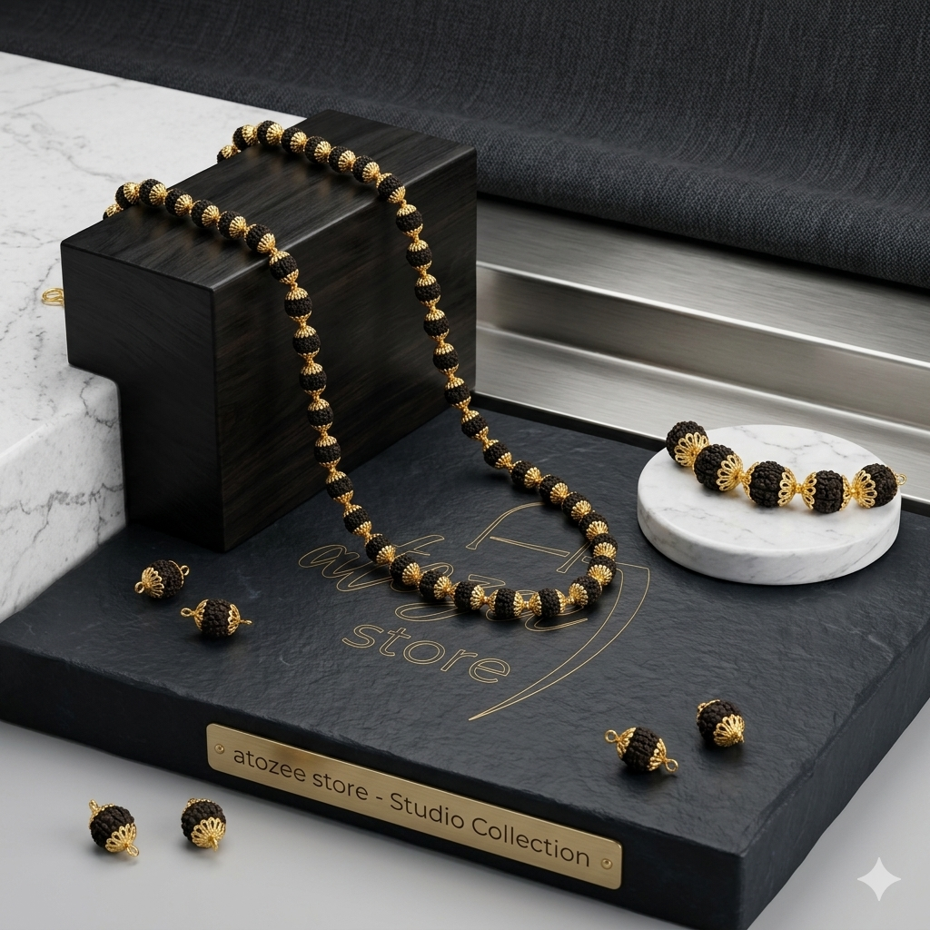 Gold Rudraksha Mala with Gold Plated Caps | Original Rudraksh Beads Mala Necklace
