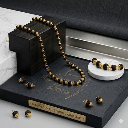 Gold Rudraksha Mala with Gold Plated Caps | Original Rudraksh Beads Mala Necklace