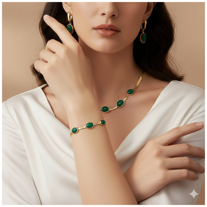 Green Crystal Jewellery Set for Women | Gold Plated Necklace, Bracelet & Earrings Combo Pack