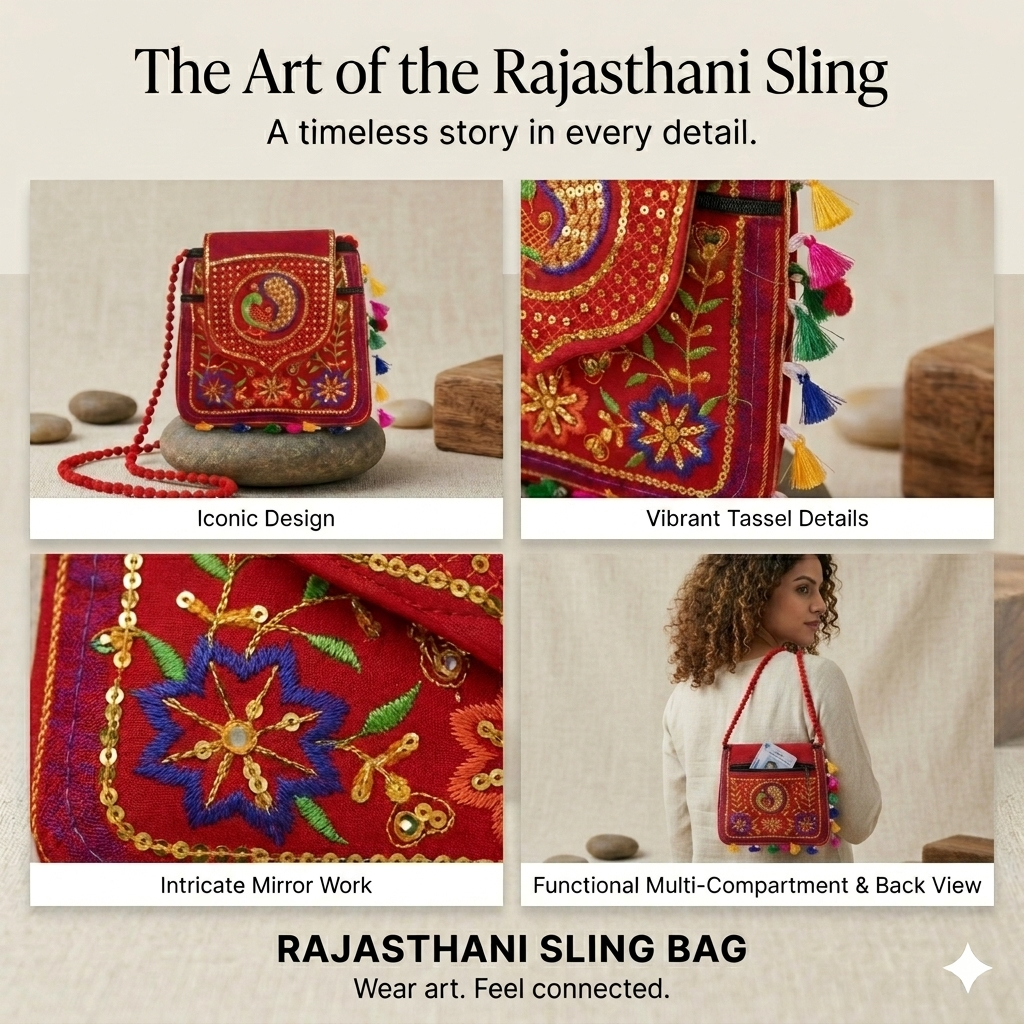 Redhandicrafts Cotton Embroidered Multicolour Rajasthani Womens Sling Bag