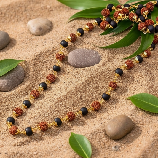 Original Karungali Rudraksha Mala with Gold Cap
