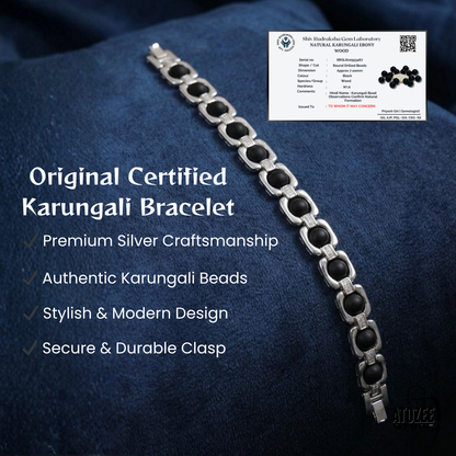 Karungali Black Ebony Wood Bracelet with Silver Finish for Men