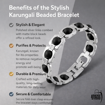 Karungali Black Ebony Wood Bracelet with Silver Finish for Men
