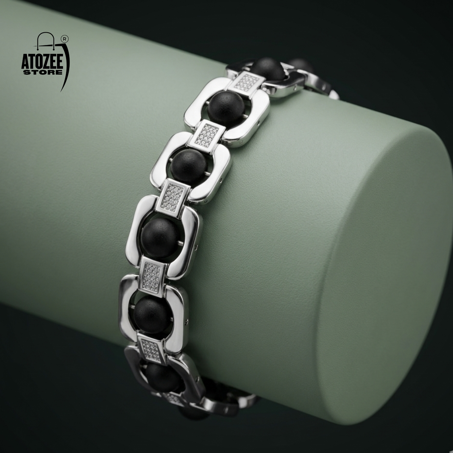 Karungali Black Ebony Wood Bracelet with Silver Finish for Men