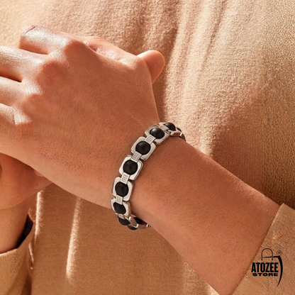 Karungali Black Ebony Wood Bracelet with Silver Finish for Men