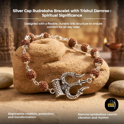 Silver Trishul Damru Rudraksha Bracelet ( Rakhi Special )